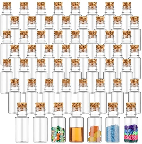 Bokon 100 Packs 10ml Mini Plastic Bottles with Corks Stoppers Small Potion Bottles Tiny Clear Sand Art Jar Wishing Vial for Wedding Birthday Party Decoration DIY Crafts Gift