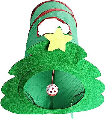 LUOFANG Giocattolo Albero di Natale del Tunnel del Gatto Pieghevole con Il Simpatico Ciondolo Che Squilla Il Tubo del Tunnel delle Pieghe della Stagione Natalizia