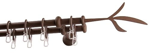 Garesa Gardinenstange Esperanca Ø 16mm, 2-läufig, Rost I Rustikale Vorhangstange inkl. Ringe + Faltenlegehaken I Mit Endknopf Zweig I Wandmontage I 360cm