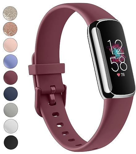 Vanjua Armband kompatibel mit Fitbit Luxe Bänder, Damen Herren, weiches Silikon, verstellbar, wasserdicht, Sport-Ersatzarmbänder für Fitbit Luxe Fitness-Tracker (klein, weinrot)