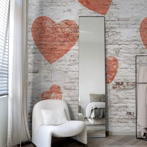 Fototapete Vlies Herzen Used-Look Stein Wand Beige Creme Rot ML2301