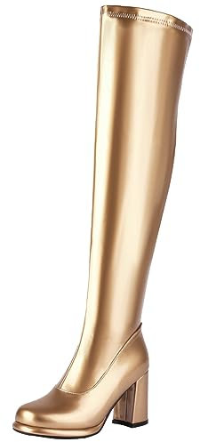 Smilice Damen Plateau-Overknee-Stiefel mit Reißverschluss und klobigen Absatz (Golden,38)