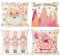 PANDICORN Pinke Weihnachts-Kissenbezüge, 50,8 x 50,8 cm, Set mit 4 Weihnachtskissen, dekorative Wurfkissen, Bauernhaus, Weihnachtsbaum, Weihnachtsmann, Nussknacker, Schlitten, Weihnachtsdekoration,
