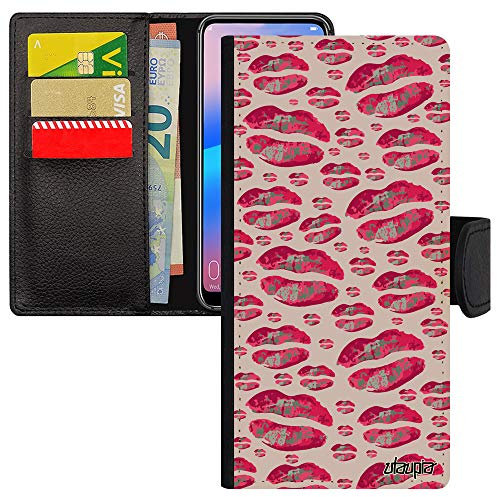 Coque pour S23 FE Portefeuille levres Original Housse Femme Fille Image Cigarette Portable Pas Cher Rose Bouche Bisou pour Samsung Galaxy