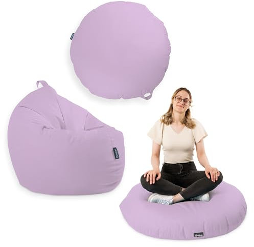 BuBiBag Premium 2-in-1 Sitzsack mit Füllung für Kinder & Erwachsene | Outdoor & Indoor | Sitzkissen Bodenkissen | Spielen & Entspannen | Wasser- und schmutzabweisend (Flieder, 145 cm)