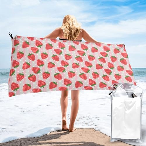 LAMAME Erdbeere gedruckt Schnell Trocken Badetuch Leichte Strandtuch Tragbare Mikrofaser Badetuch