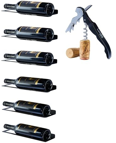 Lendo Online Casier à vin mural 6 bouteilles - Armoire à vin - Porte-bouteille de vin suspendu au mur - Rangement pour vin avec tire-bouchon Noir Revêtement en poudre Métal Acier Porte-bouteilles