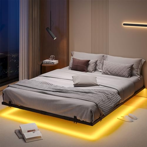 Stonebroo Bettgestell 180x200cm mit Lattenrost, Bett mit Led, Floating Bed Frame, Modern Metallbett, Robust, Metall Doppelbett Schwarz (ohne matratze)