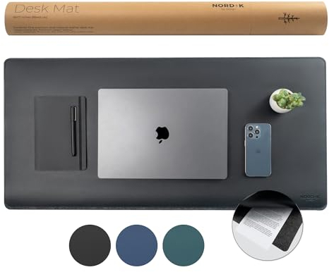 Nordik Felt and Leather Desk Mat Non-Slip - Black - 89 X 43 CM - Felt and Vegan Leather Desk Pad - Document Organizers - Desk Blotter and Desktop Mat - Desk Protector Laptop Desk Matt for Desktop