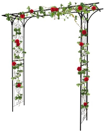 Kalolary Arche de Jardin Sommet Plat en Metal Noir pour Plantes Grimpantes, Support d'Escalade pour Pelouse, Vignes, Fleurs et Mariage