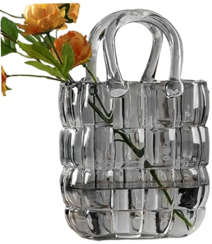 Handtasche Vase, Geldbörse Vase 11 '' Glasspannung Vase für Blumen, breite Mundhandtasche Vase Clear Blumenvase für Bauernhaus Herzstück, Blumenarrangement, Hochzeitsdekorgrau, Geldbeutelblumenvase