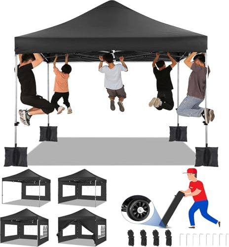 COBIZI Tonnelle Pliante 3x3m, étanche, Stable, résistante à l'hiver, pour l'extérieur, Pliable, Protection UV 50+, 3 hauteurs, Tonnelles avec 4 Panneaux latéraux et 4 Sacs de Sable, Noir