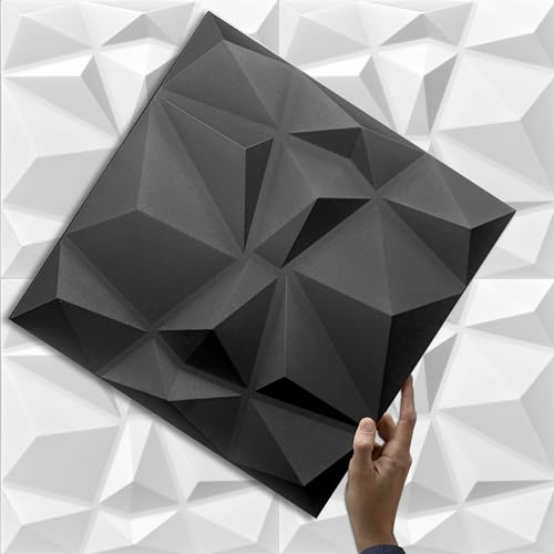 Deccart - 3D Wandpaneele 50x50 cm - Paneele Wand Wall Panels Deko Wandverkleidung Innen Panel Deckenverkleidung Decke Deckenpaneele Platten Styropor EPS-Polystyrol Diamant 2 m², 8 Stück,Schwarz