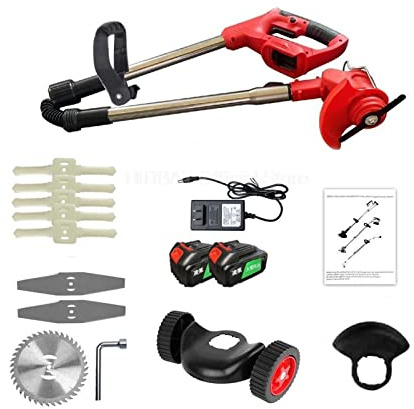 USKI Coupe-Herbe et Coupe-Bordures Tondeuse à Gazon électrique portative Tondeuse Pliable réglable Jardin élagage Outils électriques de Coupe Batterie Lithium 8 Accessoire(2 Battery-01)