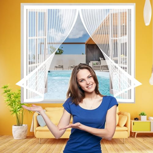 Fliegennetz Fenster Magnet 86 x 198 cm, Insektenschutz Magnet Fliegengitter, Luft Kann Frei Strömen für Alle Arten von Fenstern, Weiß