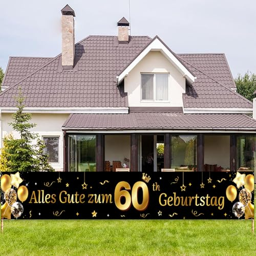 60 Geburtstag Banner Mann 60 Geburtstag Deko Banner Gold Schwarz 60.ter Geburtstag Banner Lange Hintergrund Banner zum 60 Geburtstag Happy 60th Birthday Banner 60.Geburtstagsbanner für mann 40*270cm