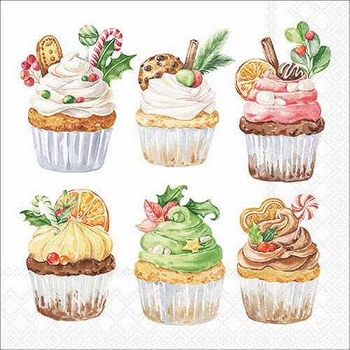 20 servilletas de Navidad deliciosas magdalenas de invierno como decoración de mesa. Servilletas de papel con diseño. También para decoupage y decoupage y decoupage (33 x 33 cm)