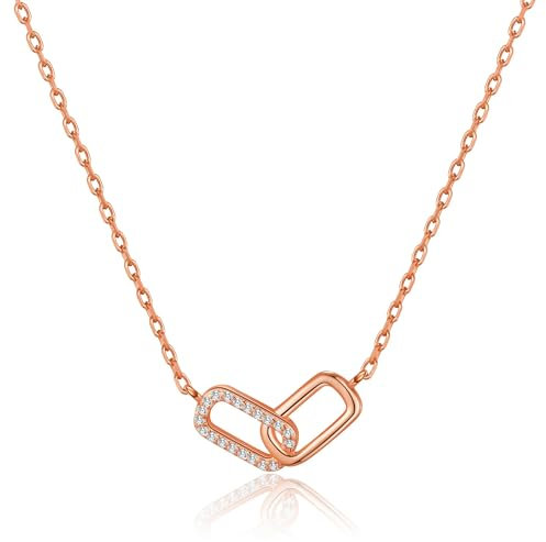 Philip Jones Rose Gold Plated Paperclip Link Necklace Created with Zircondia® Crystals