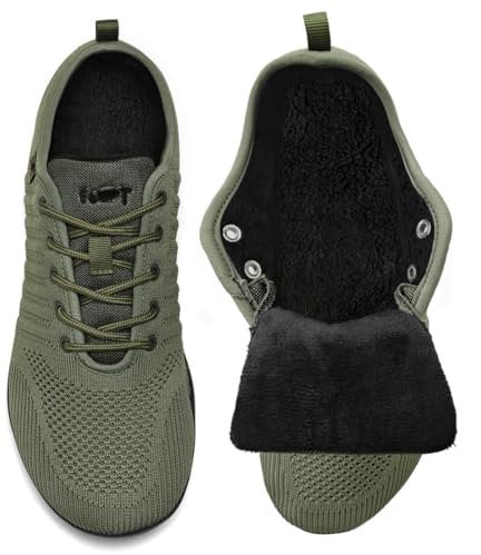 Geweo Winter Barfußschuhe Herren Damen Herbst Schuhe Warme Winterschuhe Barfuss Hausschuhe Sneaker Breite Zero Drop Shoe Gymnastikschuhe Grün 39EU