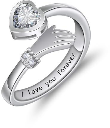 HMOOY Umarmung Ringe für Frauen, versilbert Umarmung Hände Ring einstellbar Zirkonia Hug Open Snake Ring eingraviert Ich liebe dich für immer Engagement Daumen Ring Damen Freundschaft Geschenke