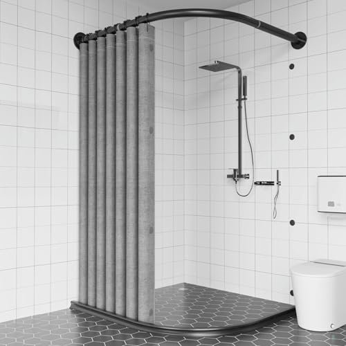 3PCS U-Form Duschvorhangstange Teleskop Duschstange Mit Magnetischem Vorhang&Duschwasserstop,Duschvorhangwinkelstangen für Duschkabine Umkleidekabine Duschvorhang,Ohne Bohren Duschvorhangschiene