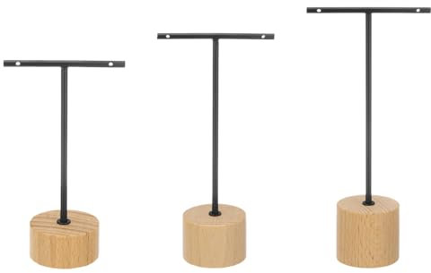 uxcell 3pcs Earring Display Stand with Wooden Base, Round Earring Holder T Bar Earring Organizer for Necklaces Bracelet Photography Prop, Black