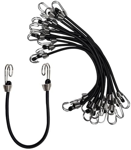 YELIER Mini Bungee Cords with Hooks. (12pcs, Black, 10) Small Bungee Cords with Hooks, Versatile Outdoor Bungee Cord Set.