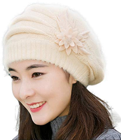 HUOQI Atmungsaktiv Strickmütze Winter Thermo Mütze Kappe Beret One-Size/Einheitsgröße (Beige, One Size)