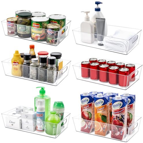 Tiawudi 6 Pack Large Clear Storage Bins, Plastic Drawer Organizer, Storage Containers for Kitchen, Pantry, Laundry Room, Bathroom, Cabinet, Closet, Under Sink, Garage and Office