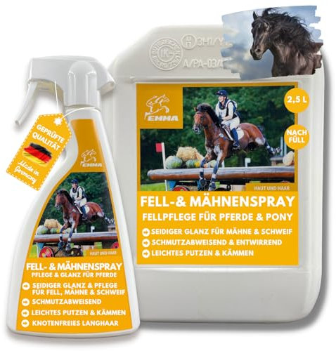 Mähnenspray Pferd Kanister 0,5l 2,5L Pferde Spray Mähne und Schweif Glanz & Reinigung I Schweif und Mähnenspray Pferd Fellpflege - Zubehör Detangler Spray Schweifspray für Pferde leichtes Kämmen Fell