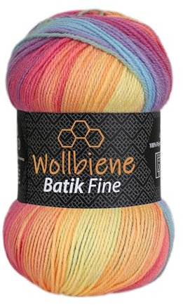 Wollbiene Batik Fine 100 Gramm Wolle mit Farbverlauf mehrfarbig Multicolor Strickwolle Häkelwolle (5040 pastell regenbogen)