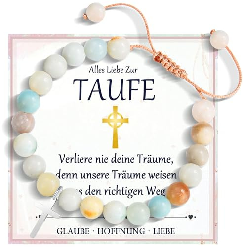 FAOMZQ Geschenke zur Taufe Firmung, Perlen Kreuz Armband für Mädchen Tochter Nichte Enkelin Schwester Freundin Patentochter von Mama Papa Oma Opa Taufpaten zur Taufe Firmung