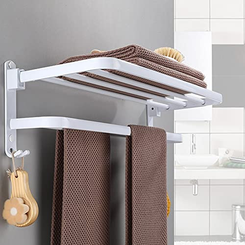 Porte-serviettes mural pliable blanc avec espace d'installation sans perforation pour salle de bain, étagère en aluminium pour l'organisation de la salle de bain, 50 cm, porte-serviettes pliable pour