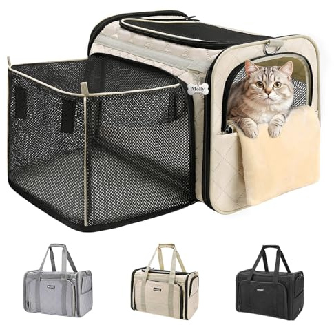 MIDOG Cat Carrier Soft for Small to Medium-Sized Cats,Up to 15 Lbs, TSA Airline Approved Soft Sided Pet Carrier,Collapsible Travel Cat Bag(Beige)
