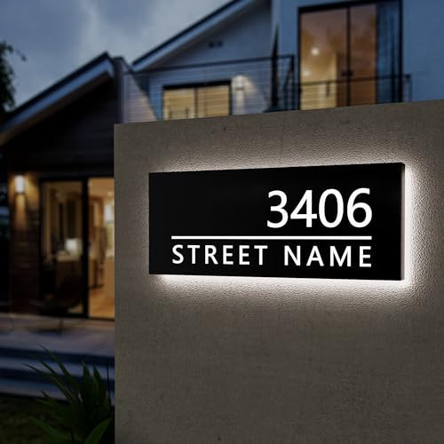 Custom Address Plaques Sign, Personalised Backlit House Number for Outside Light Up,LED Illuminated Waterproof Address Numbers Sign for Houses Exterior Yard etc
