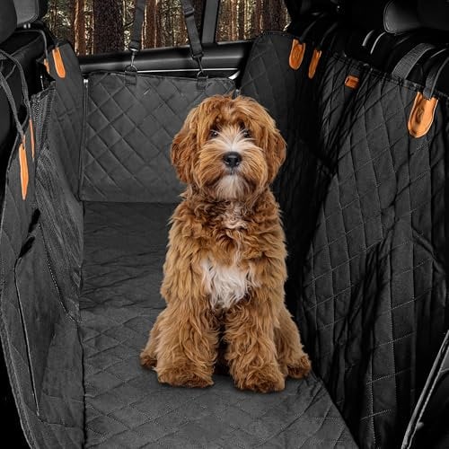 Hainberger Hundedecke Auto Rückbank Wasserabweisende Kratzfeste Autodecke für Hunde wasserdichte rutschfeste Autoschondecke mit Seitenschutz und Sichtfenster, 4-in-1 Rücksitzschoner 137x147 cm