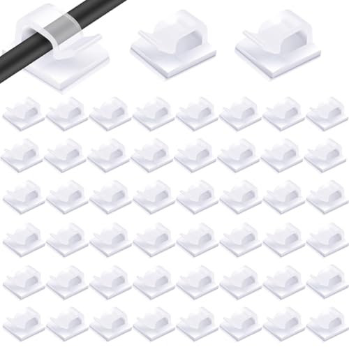 50 Pezzi Fermacavi,Clip per Filo per Luce da Esterno Ganci,Fermacavi Adesivi, Organizzatore dei Ferma Cavi Scrivania Regolabile,per Luce Fata, Muro, Ufficio, Caricabatterie, Auto (Trasparente)