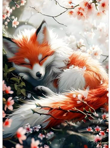 QQYRHN 5D Schlafender Fuchs Diamond Painting Kit für Erwachsene Anfänger Blumen Diamant Kunst Kits Vollständiges DIY Fuchs Diamantstickerei-Set Perfekt zur Entspannung und Dekoration 30x40 cm