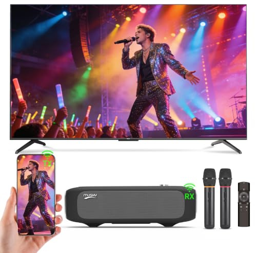 MUSKY Smart Karaoke Machine for Adults - with Screen mirroring, 2 Wireless Mics, External Smart Karaoke System, Professional Bluetooth Speaker, Karaoke Speaker for Any Occasion, Support TV Box