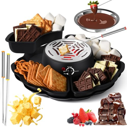 Kids Fondue Set: 2-in-1 Chocolate Fountain & Marshmallow Toaster with Adjustable Temperature, 340ml Melt Bowl, Overheat Protection for Birthday Parties