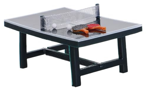 Miniatur Tischtennisset 5 Stück aus Kunstharz für Puppenhausdekor | Realistische Modelloptik, Zubehör mit Schlägern und Netz, als Deko für Büro oder Torte