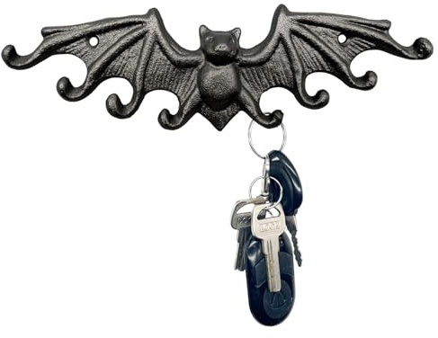 Bat Hooks Gothic Bat Key Hooks Cast Iron Key Holder Rustic Bat Key Rack | Bat Hook with Wings Wall Mounted Decorative Hooks for Hanging Handbag, Towel, Purse, Wallet, 8hooks, Heavy Duty, Black