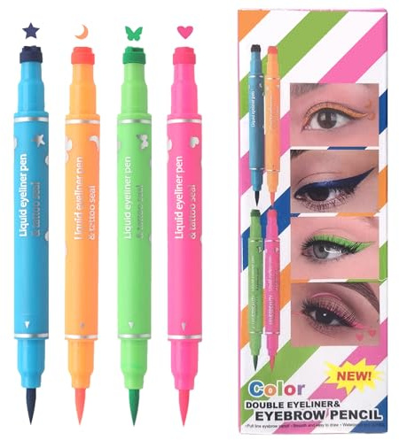 Eyeliner-Stempel – 4 ml, 4 Stück, langlebiger flüssiger Eyeliner-Stift mit zwei Enden | Perfekt für Augenschablonen-Make-up, Sterne, Mond, Schmetterling, Herz-Designs, Partys, Outdoor-Events, Nachtaus
