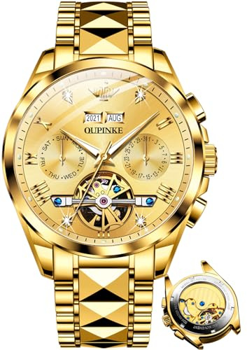 OLEVS Herrenuhren Automatik Skelett Mechanisch Selbstaufzug Luxus Diamant Saphirkristall Wasserdicht Wolframstahl Armbanduhr