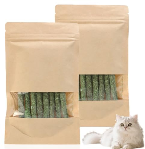 Nuohaya 16PCS Cat Grass for Indoor Cats,Natur/al Grass Catnip Sticks,Cat Dental Treats & Teeth Cleaning Chew To/ys for Teething,Dental Treats for Hairball Removal,Cat Teething T/oy & Dental Sticks