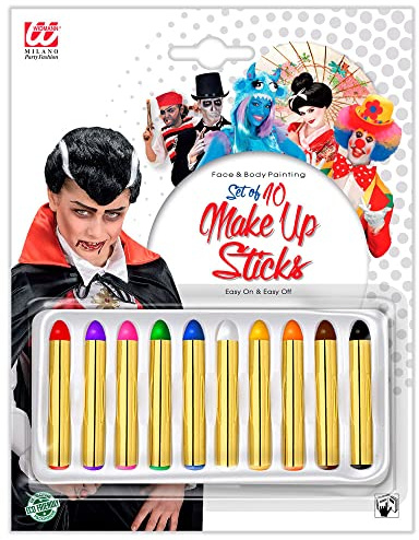 W WIDMANN MILANO Party Fashion - Face & Bodypainting Schminkstifte | 10 Stück, 24 ml, Make-up für Karneval, Halloween, Mottoparty und Theater