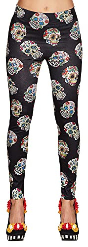 Boland 87863 - Leggings Day of the dead, schwarz mit Totenschädel-Motiv, Karneval, Themenparty, Mottoparty