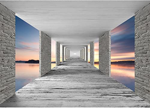 Runa Art Fototapete 3D Meer Sonnenuntergang 352 x 250 cm Vlies Tapeten XXL Moderne Wandtapete Wohnzimmer Schlafzimmer Grau Blau Orange 9157011b