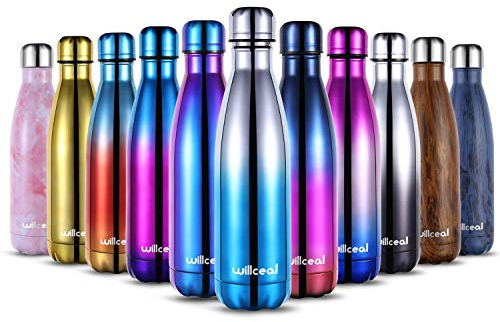 willceal Double paroi en Acier Inoxydable Isolation sous Vide Bouteilles d'eau 500 ML, Anti-Fuite Keep Bouteille de Boissons Froides et Chaudes pour Sports de Plein air Camping (Green+Silver)