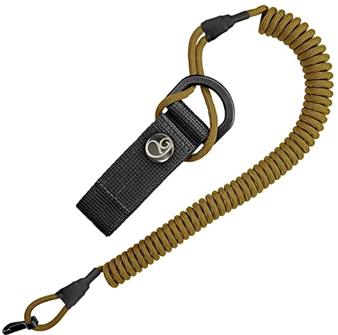 Ganzoo Spiral-Kabel Schlüsselanhänger elastisch mit Karabiner, Safety Lanyard mit Paracord-Mantel, Schlüsselband, Stretch Fang-Riemen, RSG Halterung für Polizei, Bundeswehr, Hausmeister, schwarz